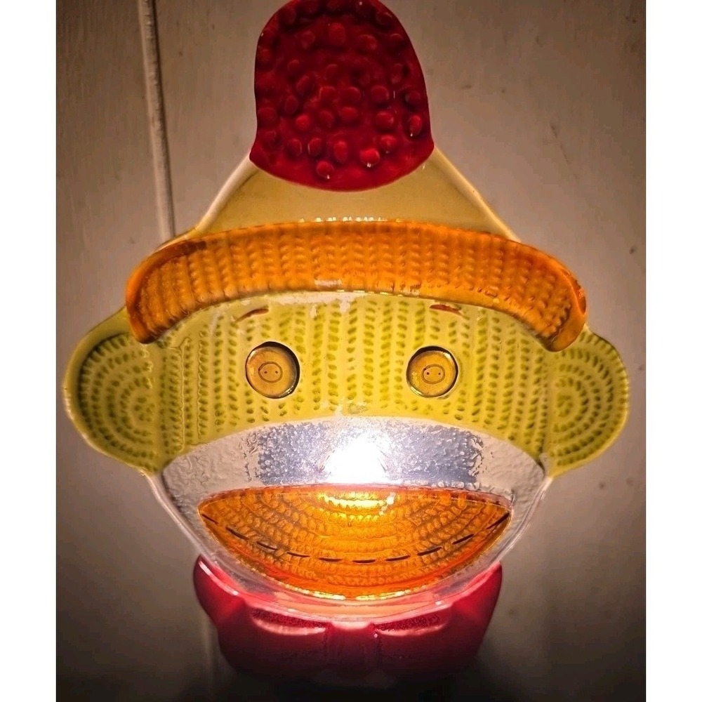 Midwest Seasons  Sock Monkey Night Light EUC Stained Glass Look Very‎ Cute!